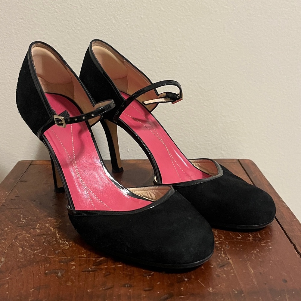 Vintage Size 9 Kate Spade Black Mary Jane Heels Made In Italy Pink Insole